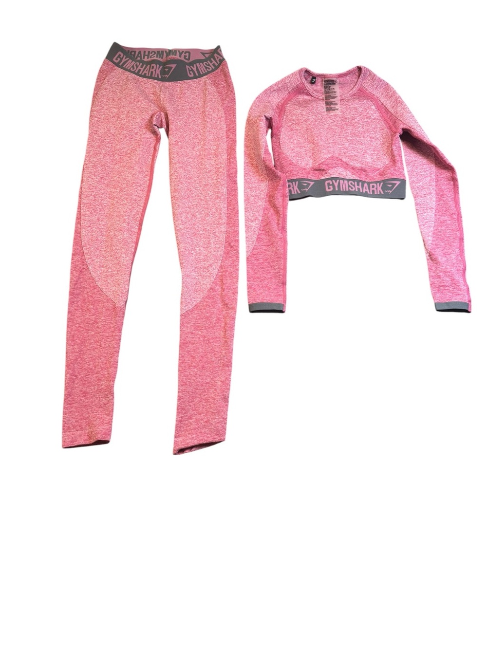 Gymshark Flex Seamless 2 Piece Set Pink Marl Gray XS Leggings Crop Top EUC